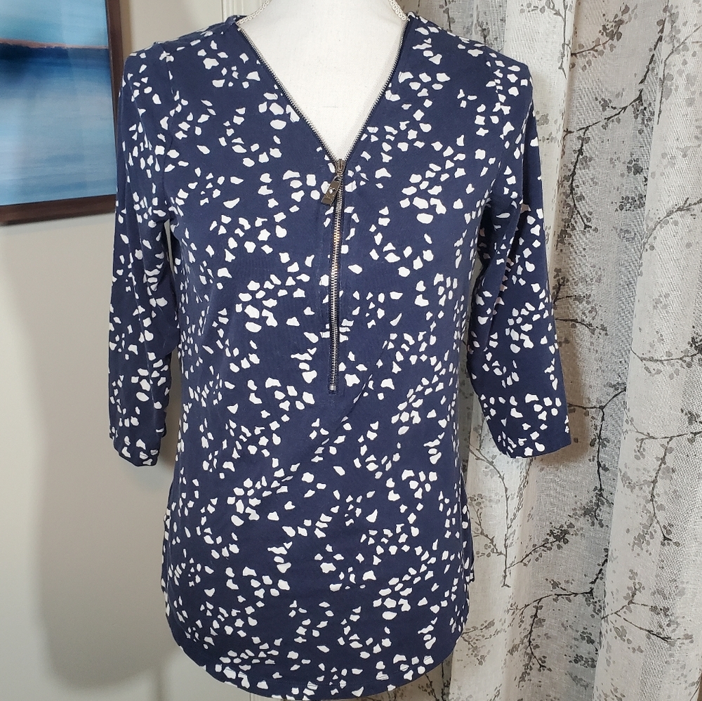 Belle by Kim Gravel 3/4 length Print Zipper Top